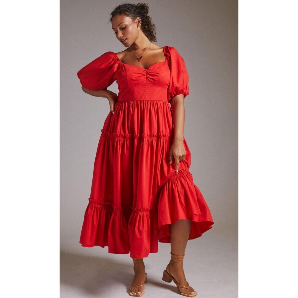 Anthropologie ATSU Dress Women 6 Red Off-The-Shoulder Preppy Poplin Sundress NWT - Picture 2 of 16